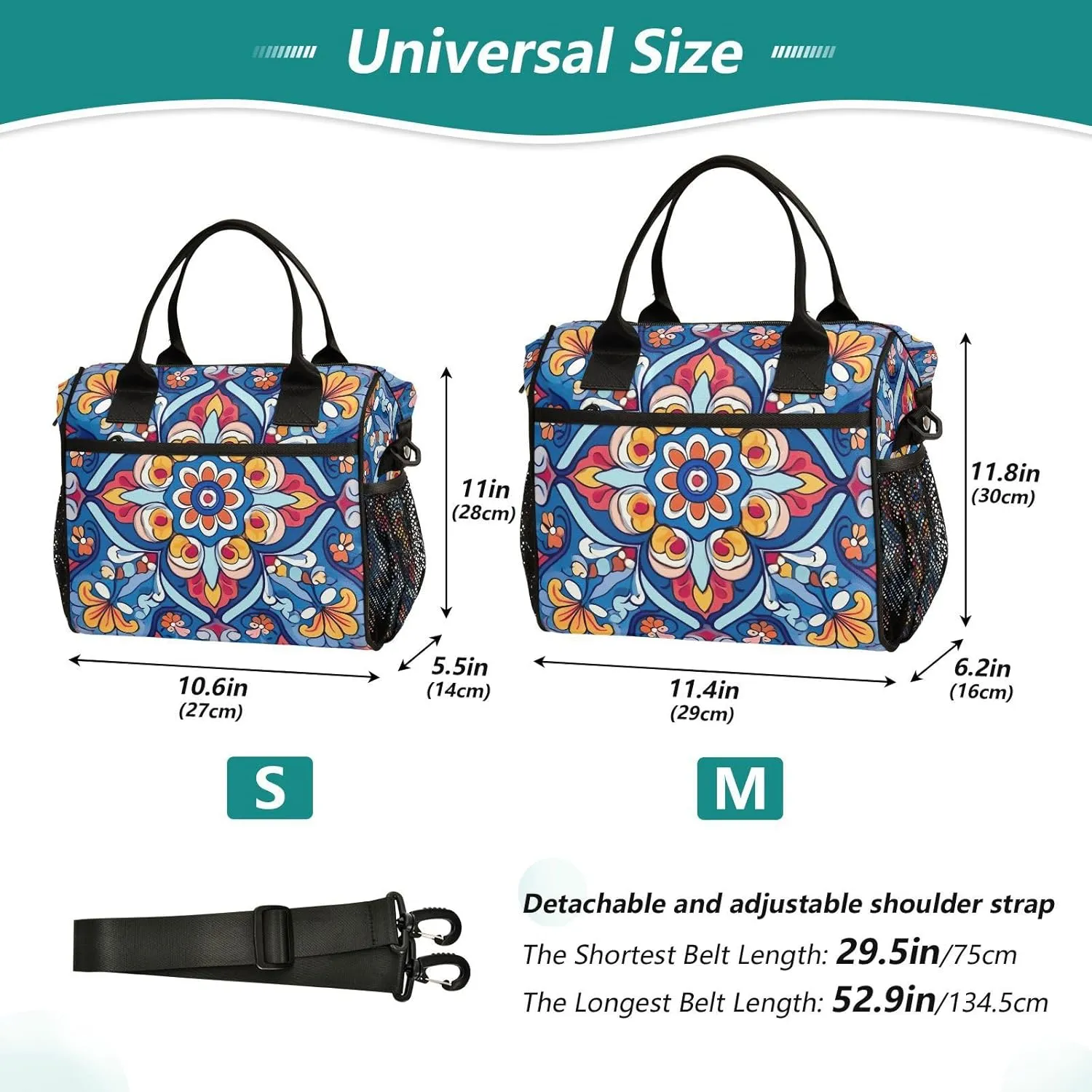 Mexican Ceramic Tile Print Insulated Lunch Bag with Shoulder Strap & Carry Handle, Eco-friendly Cooler Bag Tote Bag for Men,Women（728）