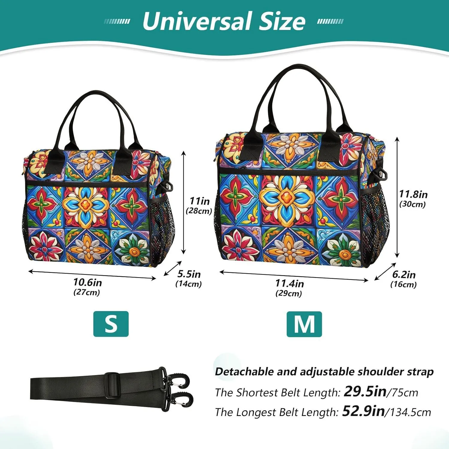 Mexican Ceramic Tile Print Insulated Lunch Bag with Shoulder Strap & Carry Handle, Eco-friendly Cooler Bag Tote Bag for Men,Women（765）