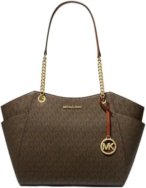 Michael Michael Kors Jet Set Travel Large Shoulder Bag Signature Logo Brown