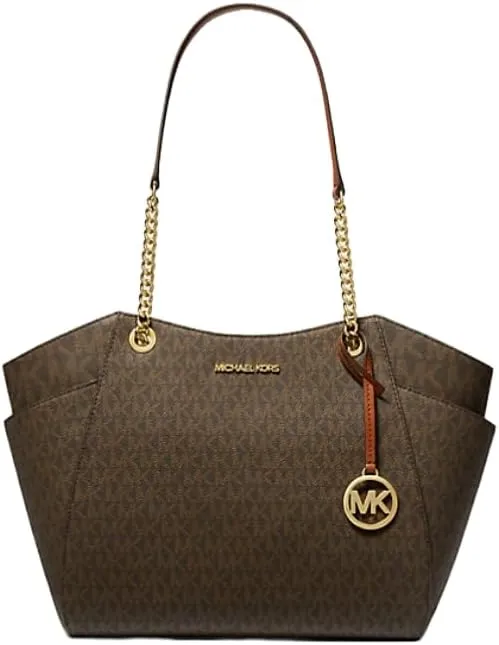 Michael Michael Kors Jet Set Travel Large Shoulder Bag Signature Logo Brown