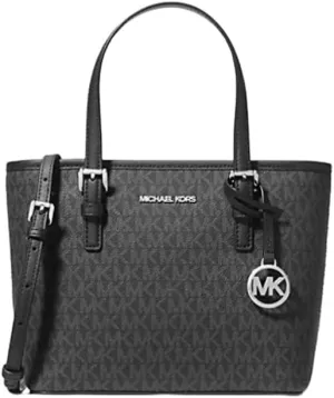 Michael Michael Kors XS Carry All Jet Set Travel Womens Logo Top-Zip Tote Bag Black Silver