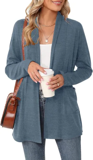 Micoson Women's Long Sleeve Open Front Cardigan Casual Loose Lightweight Cardigans with Pockets