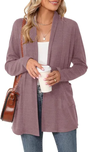 Micoson Women's Long Sleeve Open Front Cardigan Casual Loose Lightweight Cardigans with Pockets