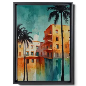 Mid-Century Architecture Art, Palm Springs Retro Art, Mid Century Modern Geometric Painting, Abstract Landscape Wall Art, Panoramic Artwork, Desert Home Art, Watercolor, Decor