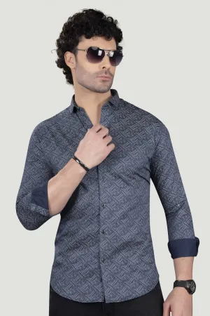 Mikhail Blue Cotton Satin Printed Shirt