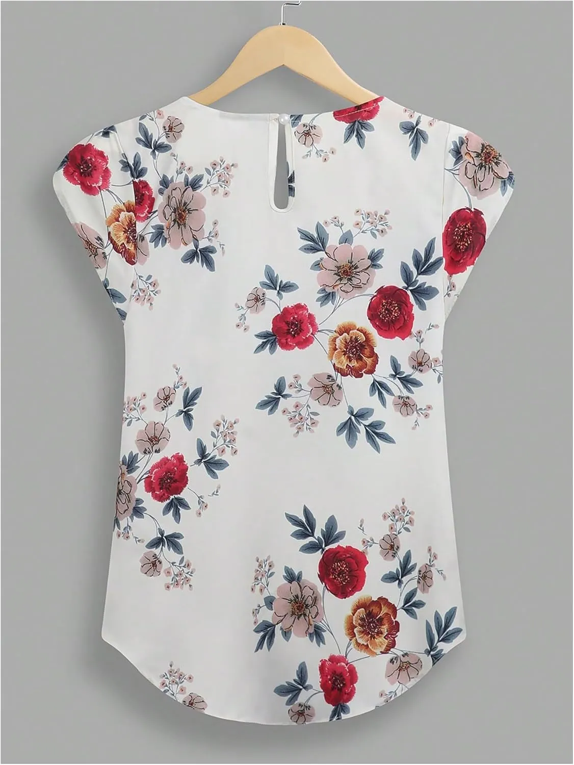 Milumia Women's Elegant Floral Print Petal Cap Sleeve Pleated Vacation Office Work Blouse Top