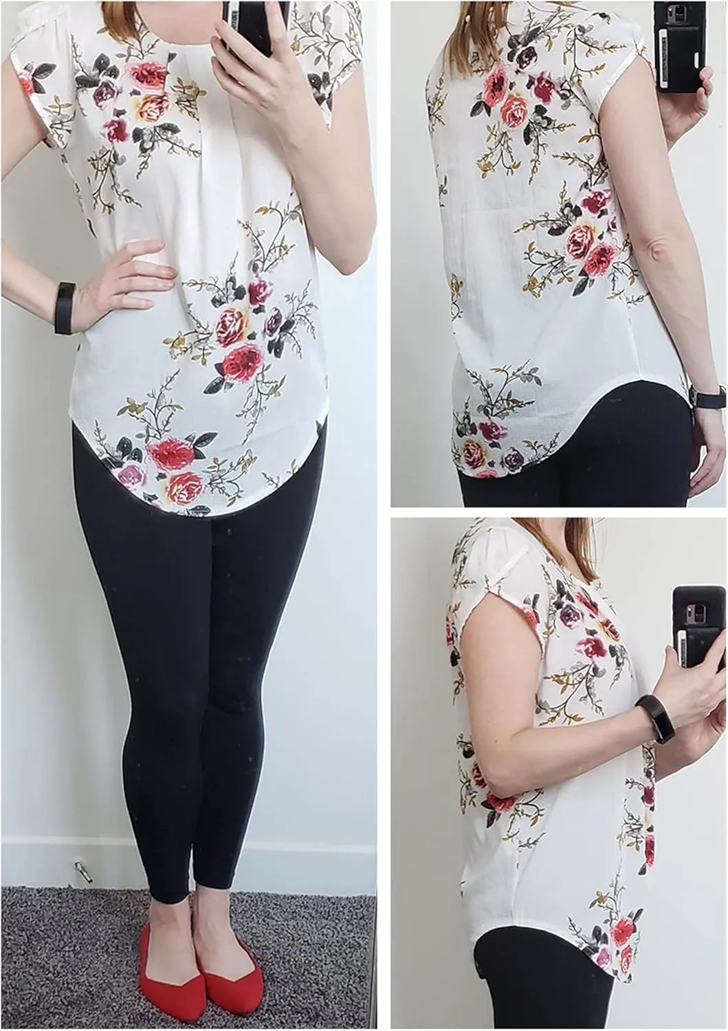 Milumia Women's Elegant Floral Print Petal Cap Sleeve Pleated Vacation Office Work Blouse Top