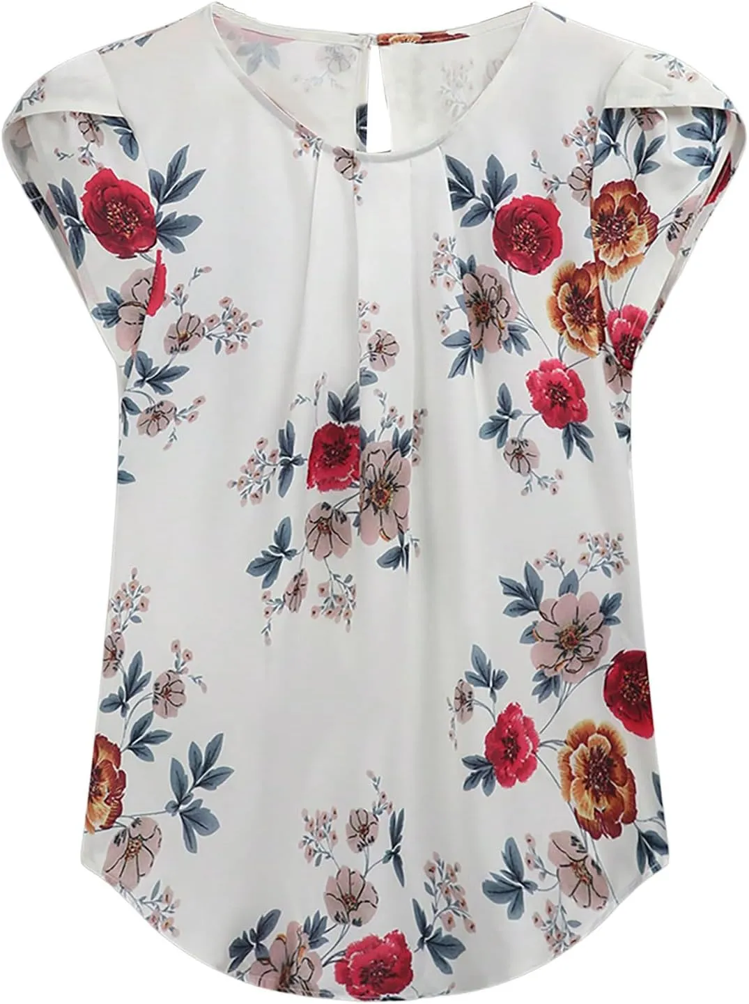 Milumia Women's Elegant Floral Print Petal Cap Sleeve Pleated Vacation Office Work Blouse Top