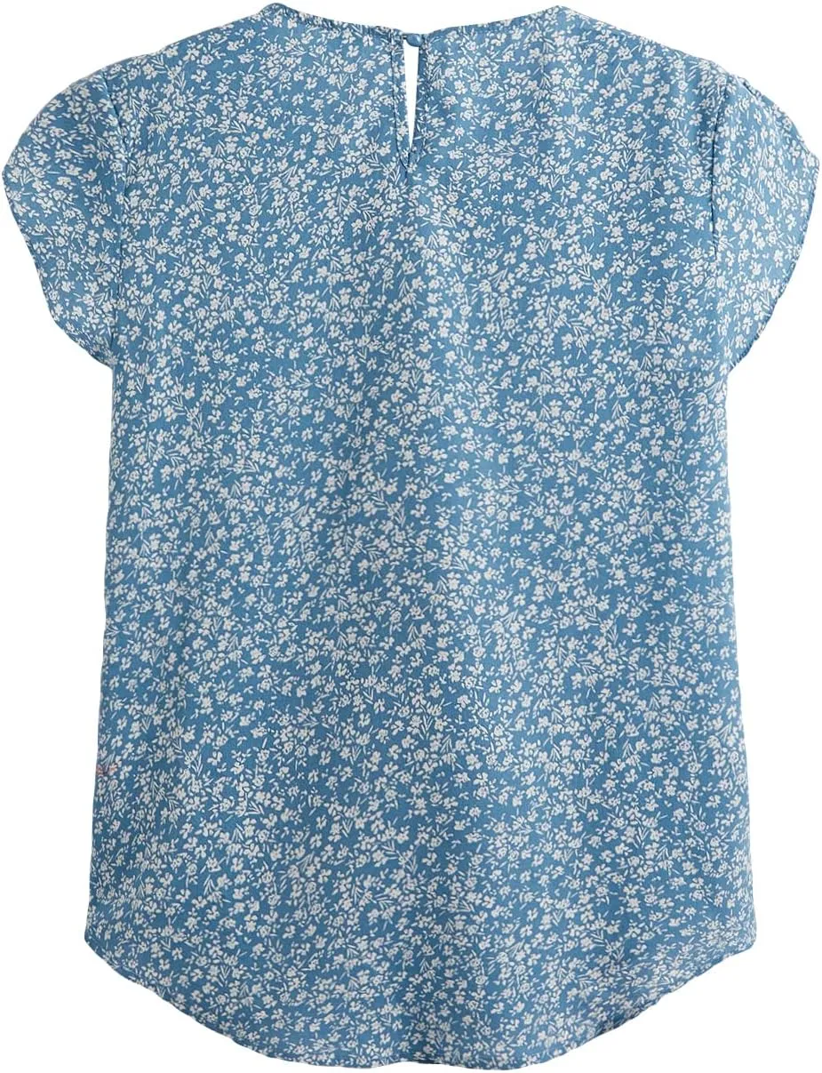 Milumia Women's Elegant Floral Print Petal Cap Sleeve Pleated Vacation Office Work Blouse Top
