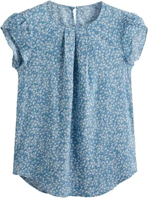 Milumia Women's Elegant Floral Print Petal Cap Sleeve Pleated Vacation Office Work Blouse Top