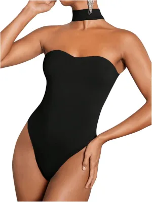 Milumia Women's Strapless Sleeveless Halter Neck Tube Top Sexy Elegant Bodysuits