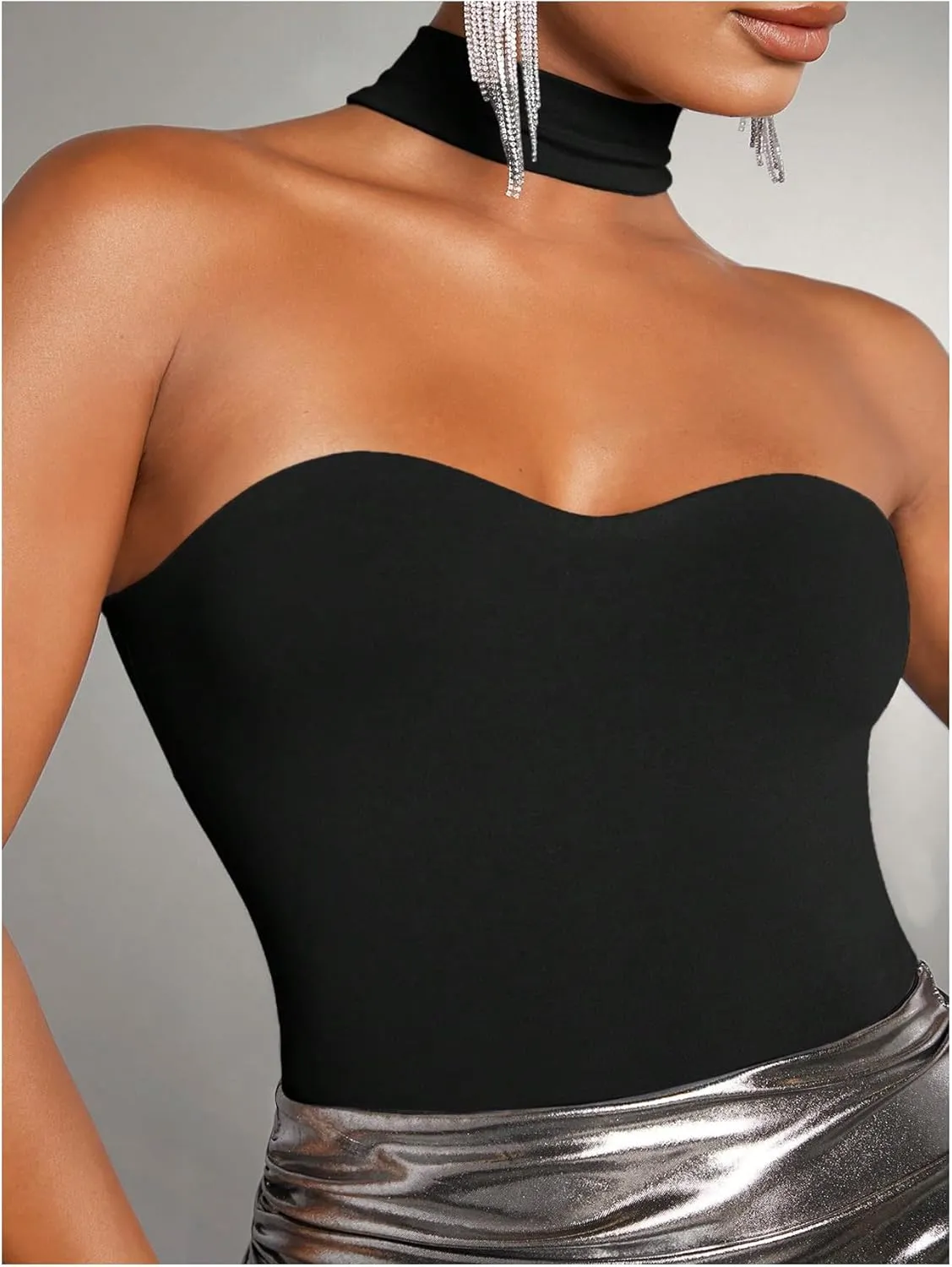 Milumia Women's Strapless Sleeveless Halter Neck Tube Top Sexy Elegant Bodysuits