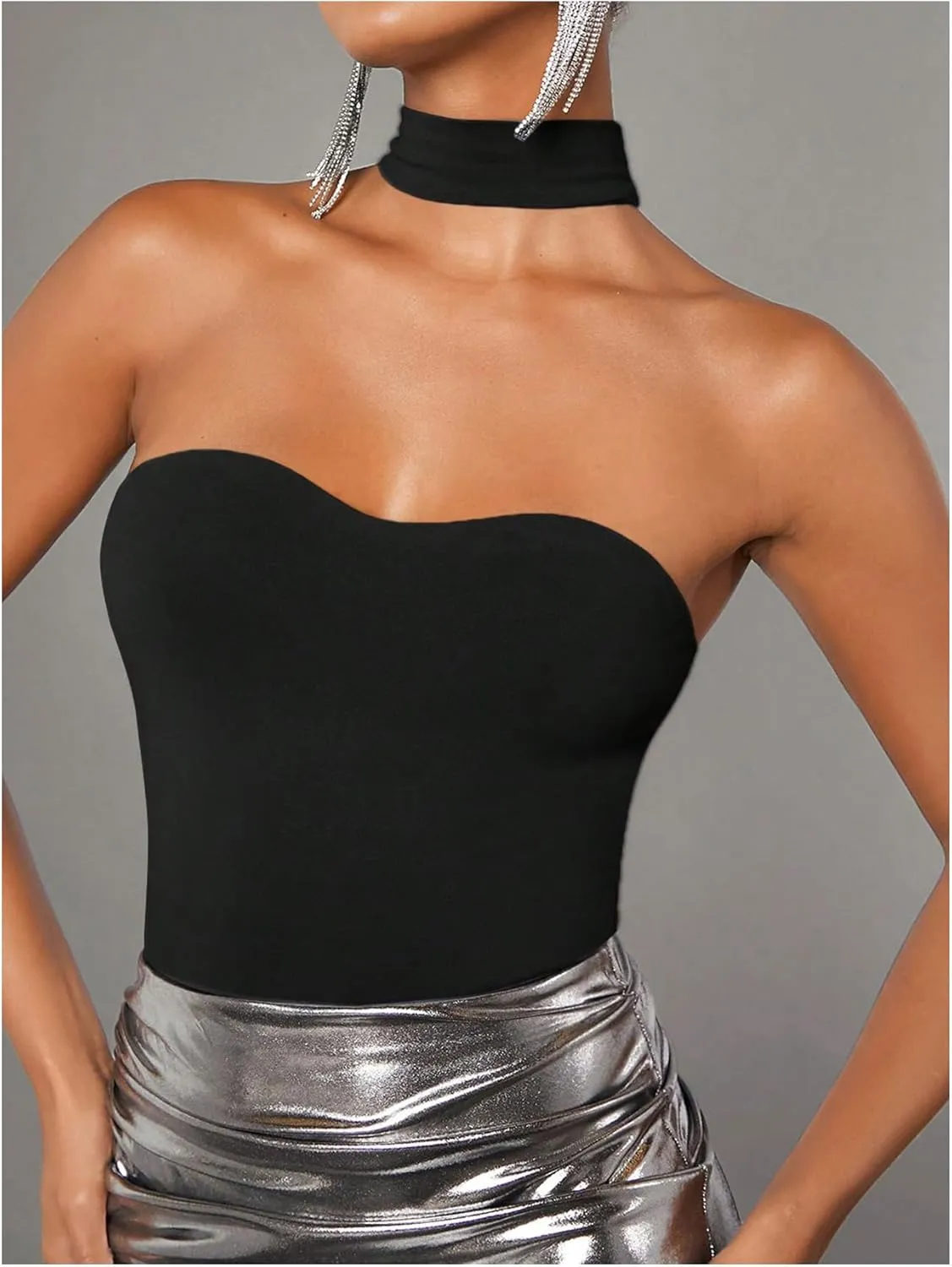Milumia Women's Strapless Sleeveless Halter Neck Tube Top Sexy Elegant Bodysuits