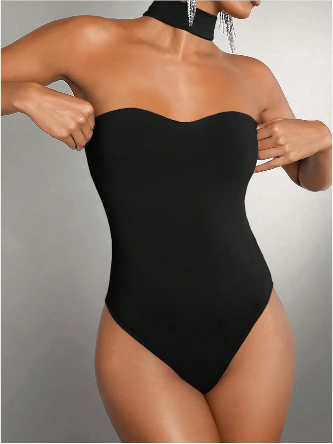Milumia Women's Strapless Sleeveless Halter Neck Tube Top Sexy Elegant Bodysuits