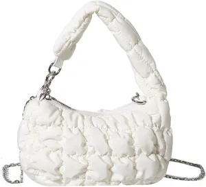 Mini Puffer Tote Bag for Women Quilted Carryall Bag Puffy Purse Puffer Crossbody Bag Shoulder Bag Nylon Crescent Bag
