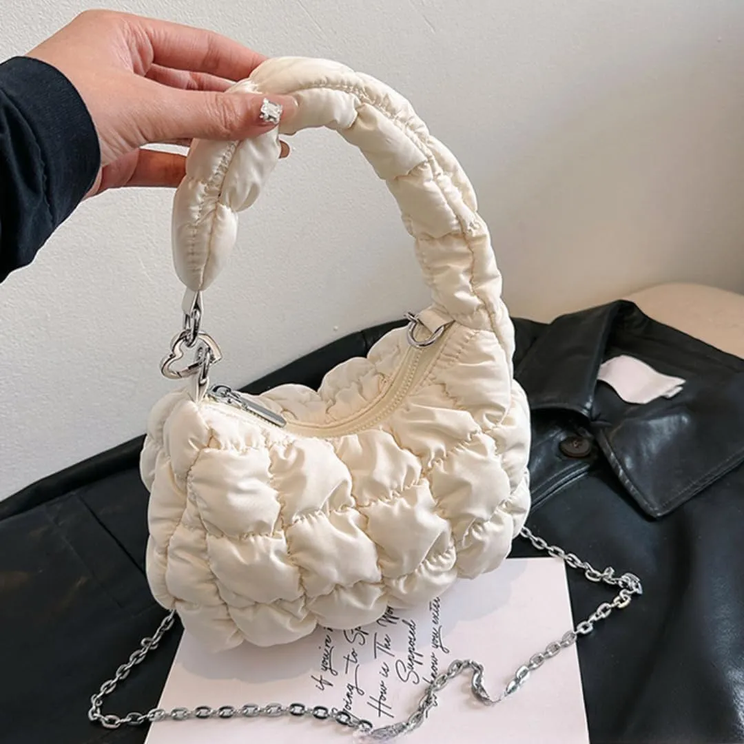 Mini Puffer Tote Bag for Women Quilted Carryall Bag Puffy Purse Puffer Crossbody Bag Shoulder Bag Nylon Crescent Bag