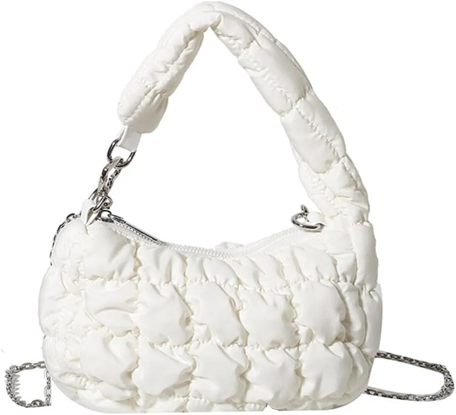 Mini Puffer Tote Bag for Women Quilted Carryall Bag Puffy Purse Puffer Crossbody Bag Shoulder Bag Nylon Crescent Bag