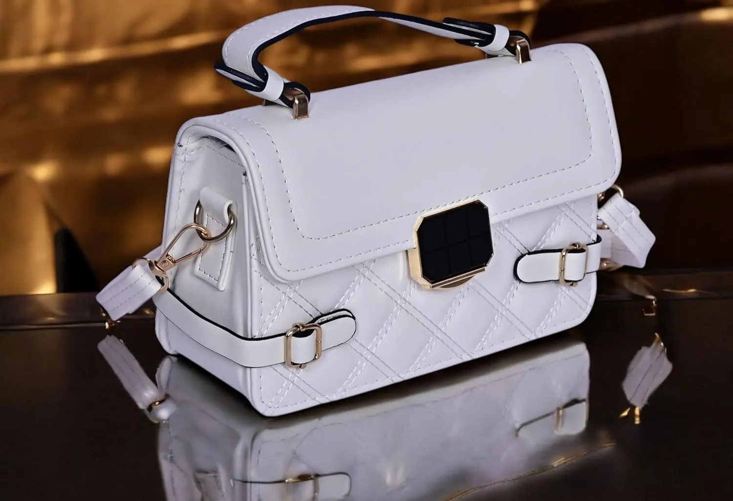 Mini Quilted Crossbody Bag for Women – PU Leather Small Purse with Top Handle & Strap – Trendy Shoulder Handbag for Daily Use