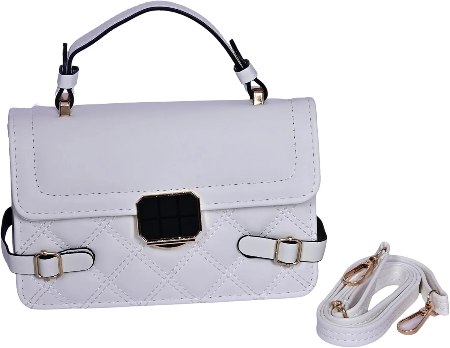 Mini Quilted Crossbody Bag for Women – PU Leather Small Purse with Top Handle & Strap – Trendy Shoulder Handbag for Daily Use