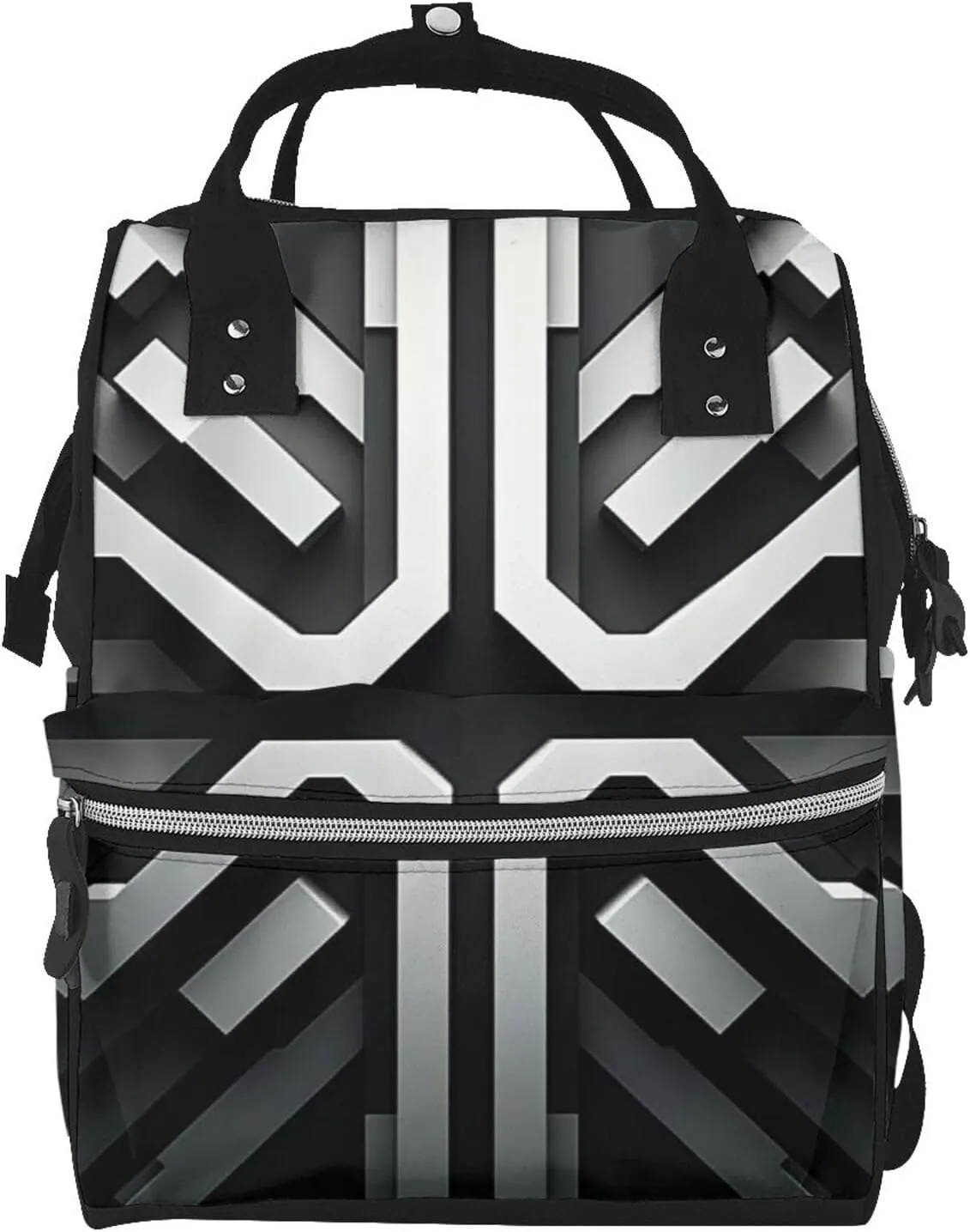 Minimalist Black And White Geometric Printed Diaper Bag Backpack Baby Bag Multi Function Baby Changing Bags For Travel