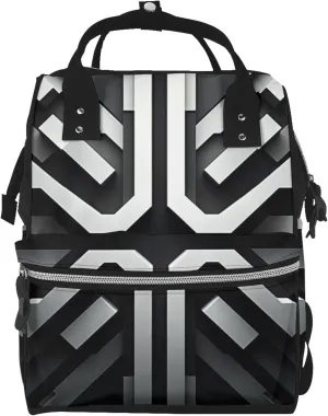 Minimalist Black And White Geometric Printed Diaper Bag Backpack Baby Bag Multi Function Baby Changing Bags For Travel