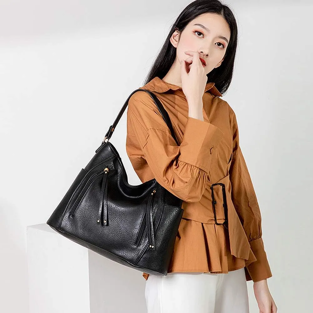 MINTEGRA Women’s PU Soft Leather Handbag Designer Tassel Shoulder Tote Bag Top Handle Bags