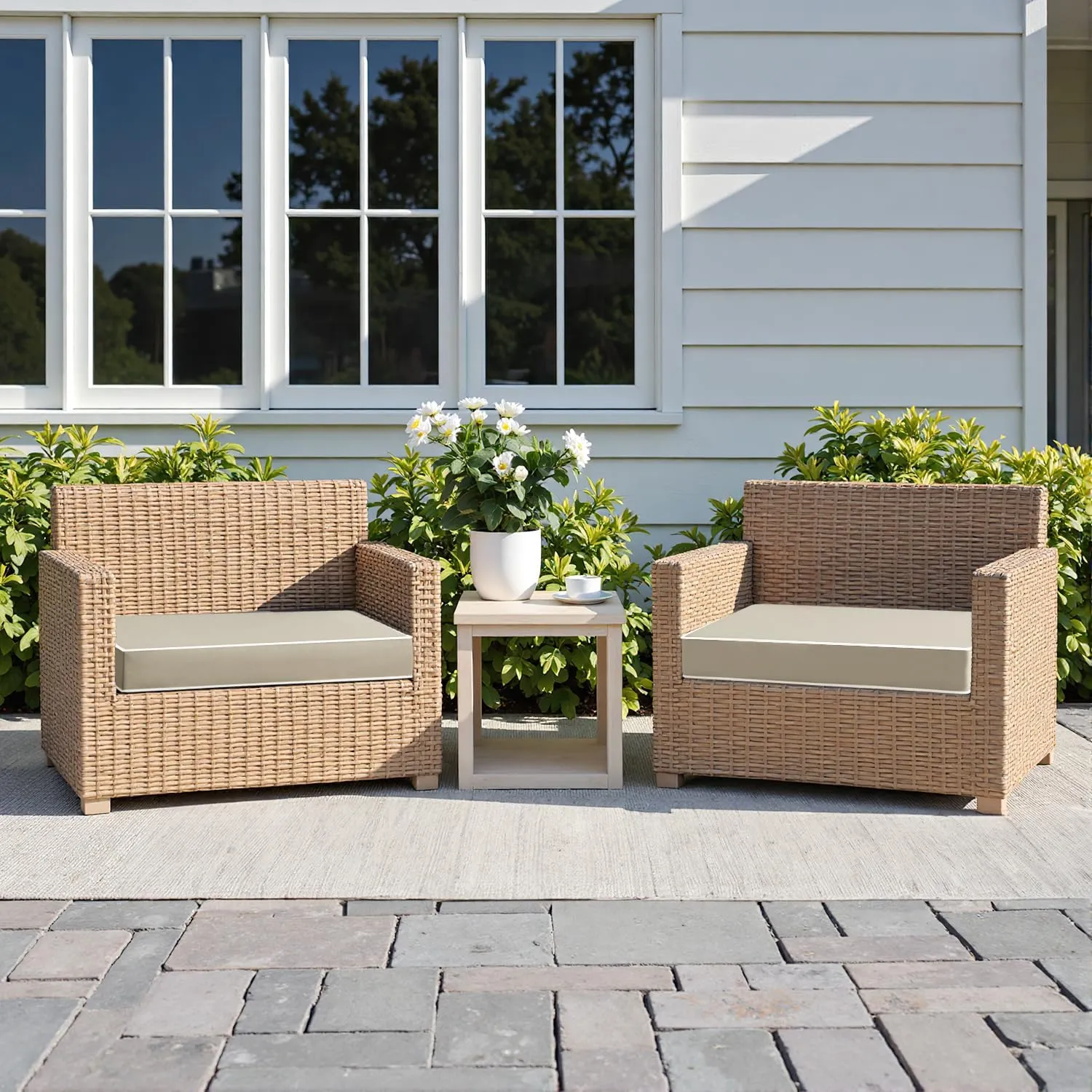 MIULEE 19 x 19 x 3 Outdoor Chair Cushions,Waterproof Seat Cushions with Adjustable Straps,Set of 2 Patio Chair Cushions for Patio Furniture Garden,Beige