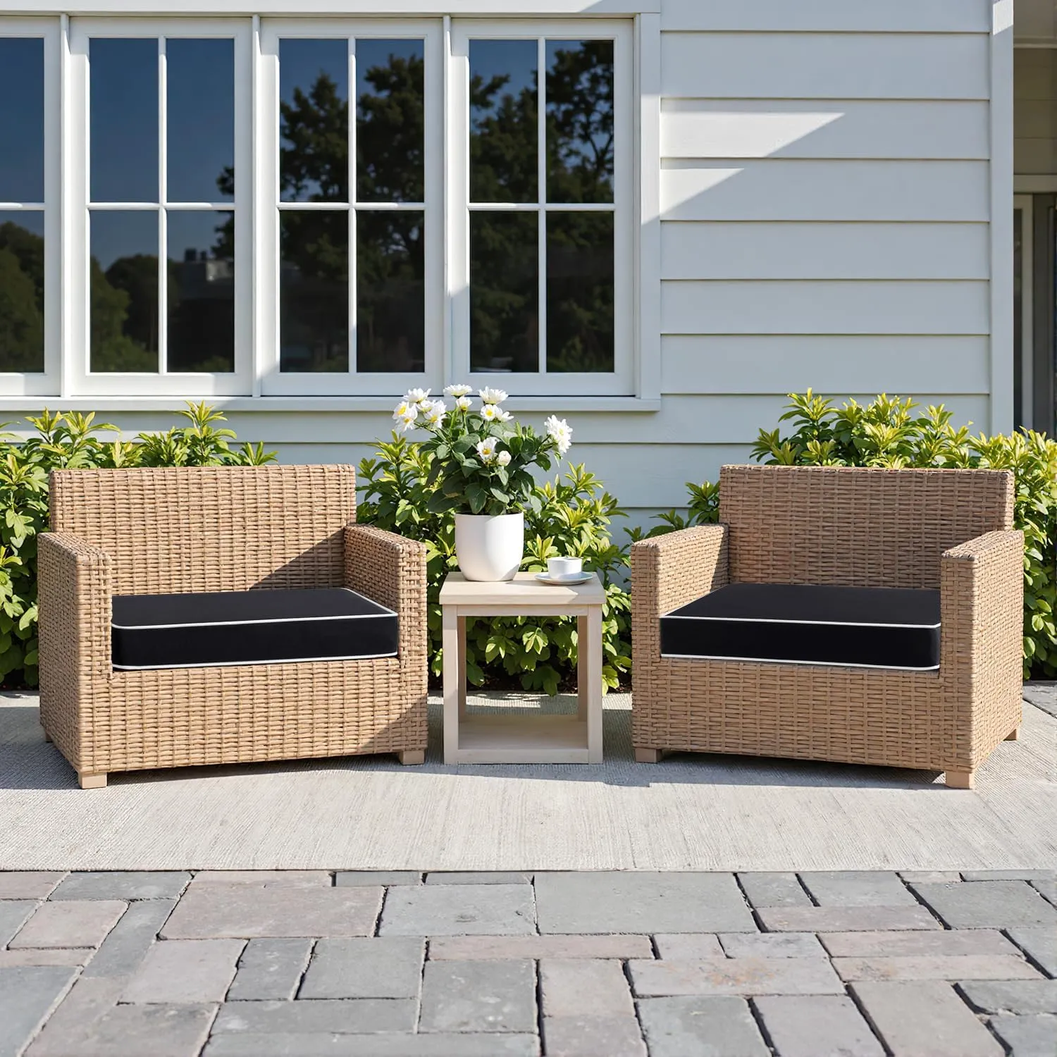 MIULEE 19 x 19 x 3 Outdoor Chair Cushions,Waterproof Seat Cushions with Adjustable Straps,Set of 2 Patio Chair Cushions for Patio Furniture Garden,Black