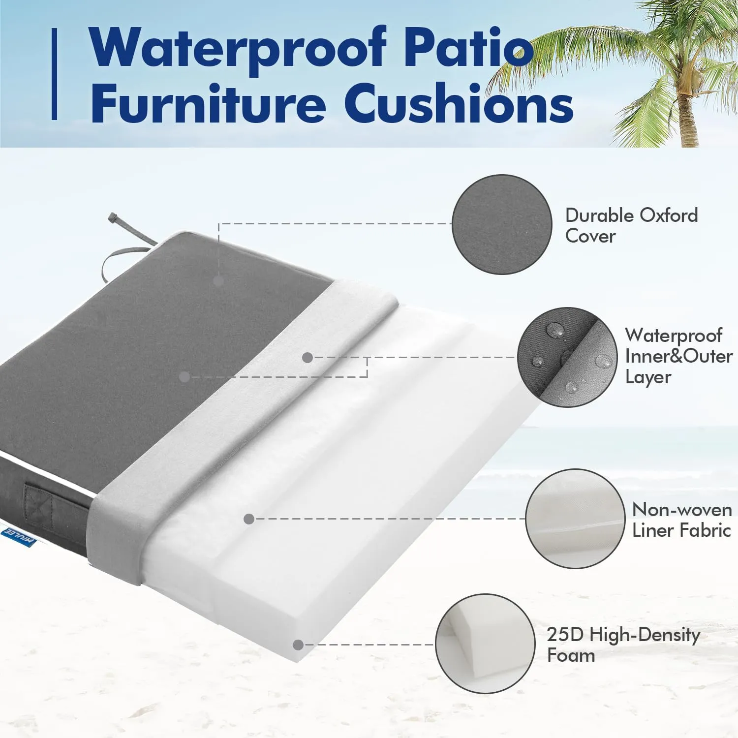 MIULEE 19 x 19 x 3 Outdoor Chair Cushions,Waterproof Seat Cushions with Adjustable Straps,Set of 2 Patio Chair Cushions for Patio Furniture Garden,Light Grey