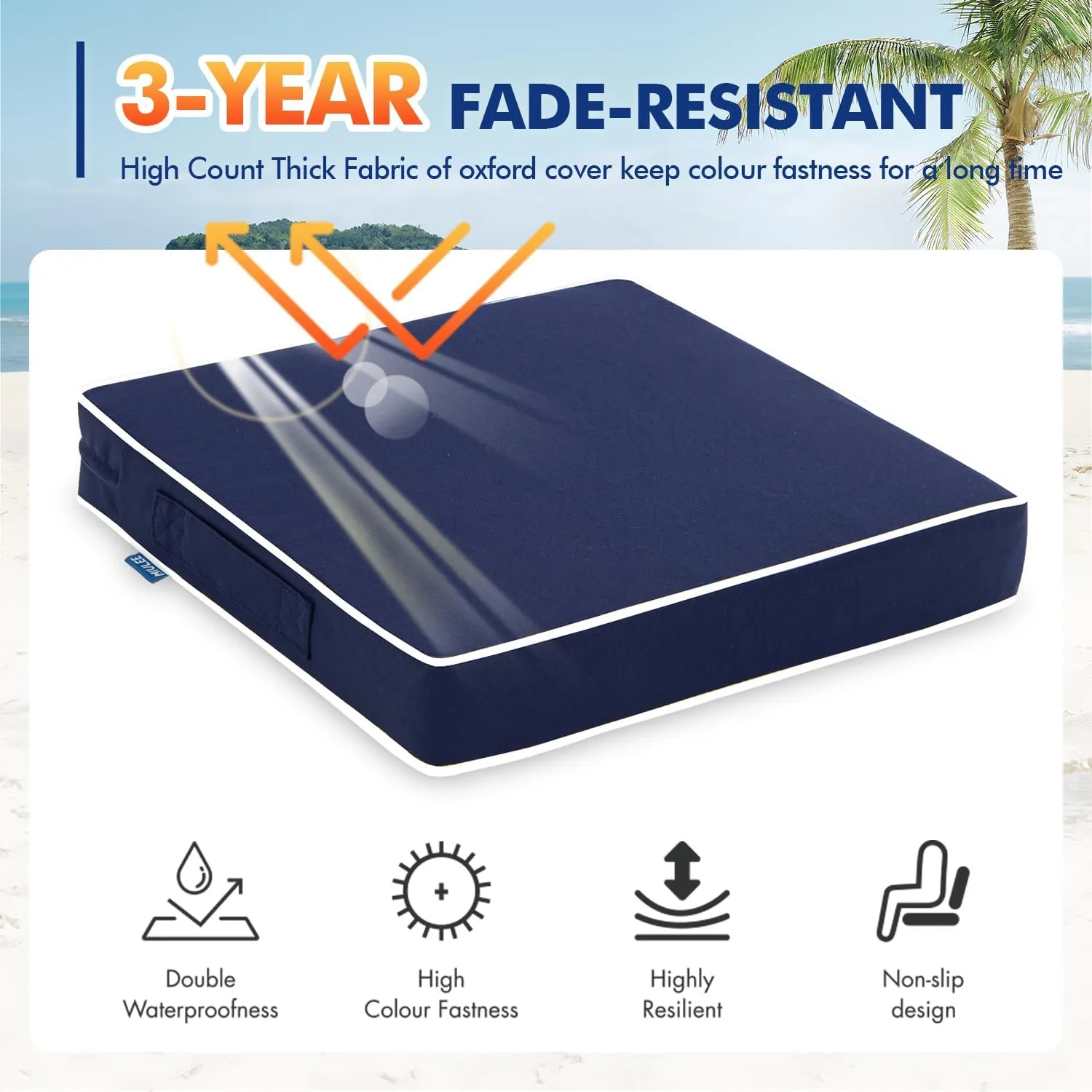 MIULEE 19 x 19 x 3 Outdoor Chair Cushions,Waterproof Seat Cushions with Adjustable Straps,Set of 2 Patio Chair Cushions for Patio Furniture Garden,Navy Blue
