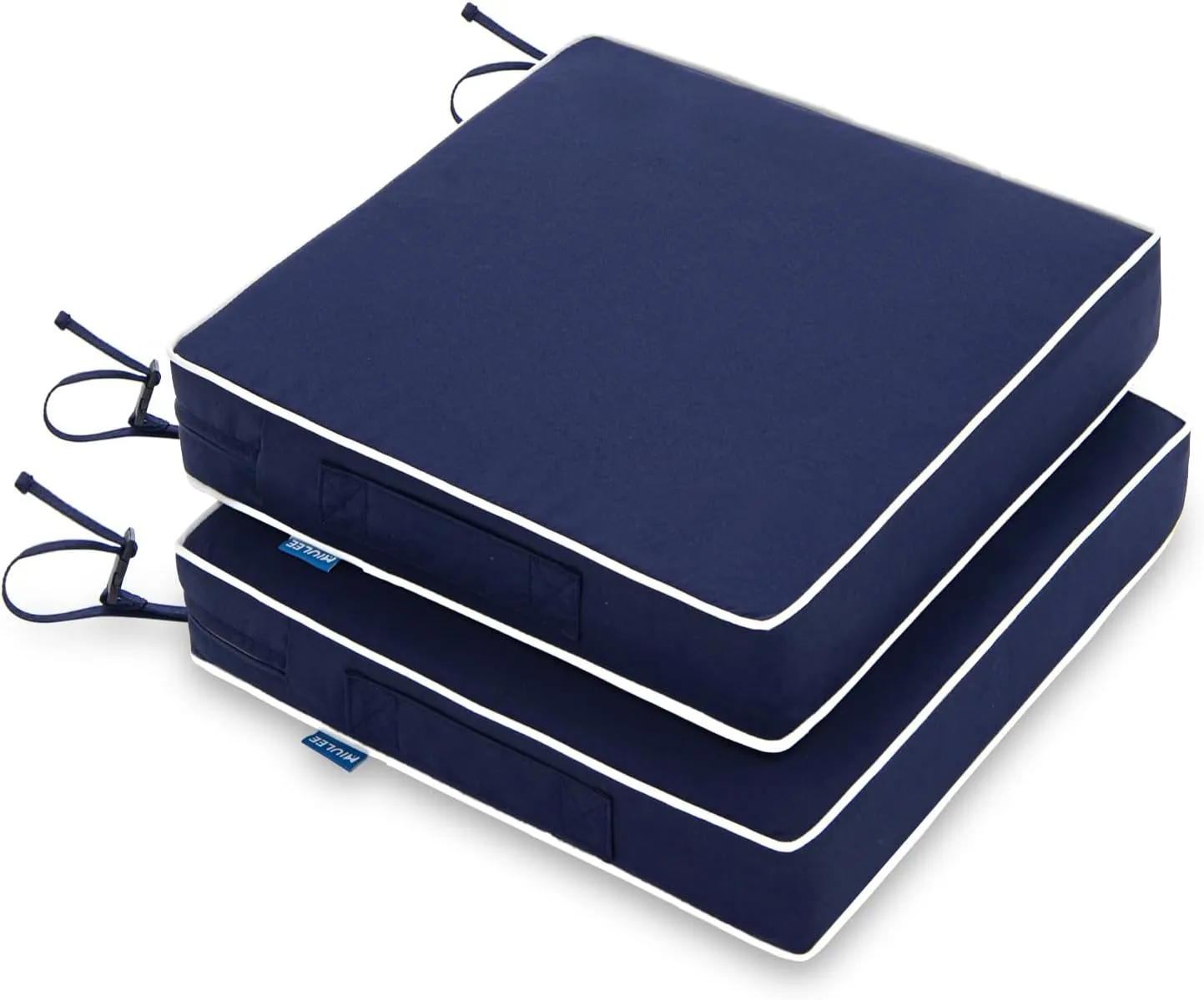 MIULEE 19 x 19 x 3 Outdoor Chair Cushions,Waterproof Seat Cushions with Adjustable Straps,Set of 2 Patio Chair Cushions for Patio Furniture Garden,Navy Blue