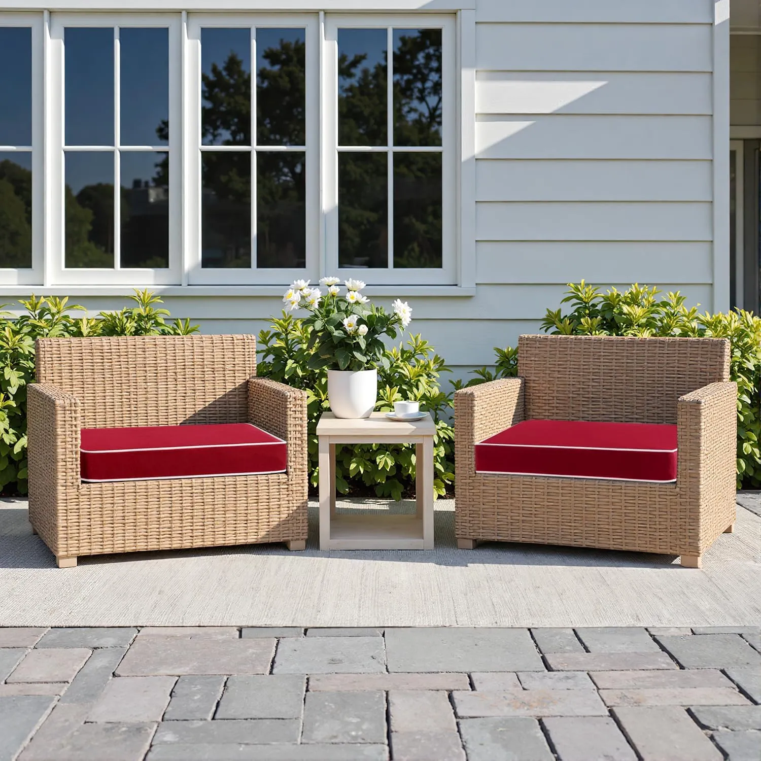 MIULEE 19 x 19 x 3 Outdoor Chair Cushions,Waterproof Seat Cushions with Adjustable Straps,Set of 2 Patio Chair Cushions for Patio Furniture Garden,Red