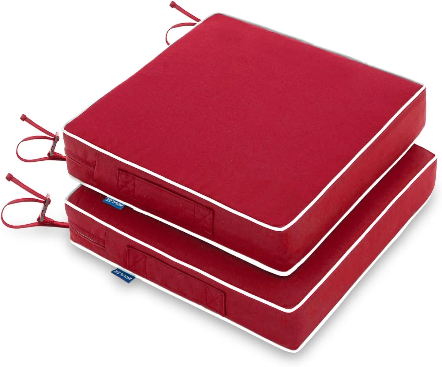 MIULEE 19 x 19 x 3 Outdoor Chair Cushions,Waterproof Seat Cushions with Adjustable Straps,Set of 2 Patio Chair Cushions for Patio Furniture Garden,Red