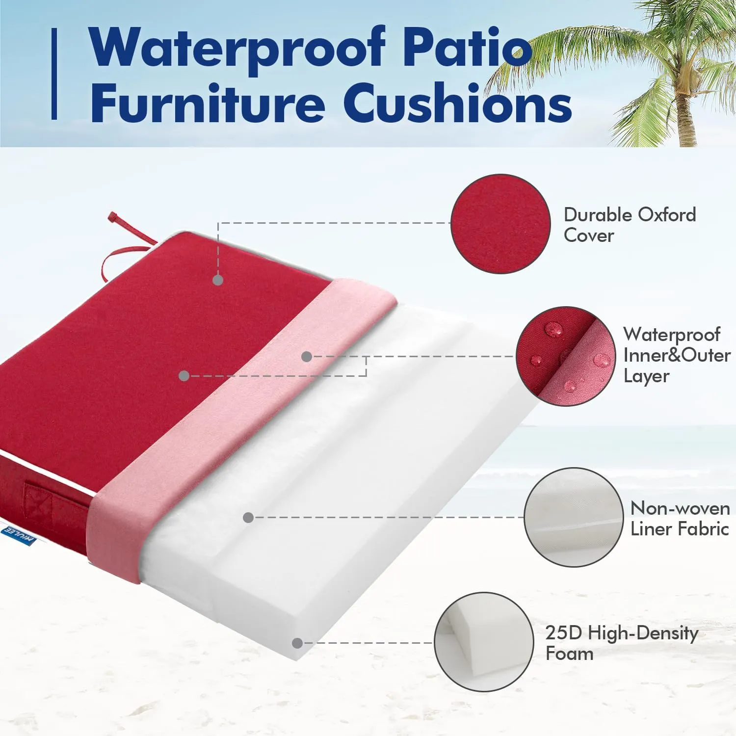 MIULEE 19 x 19 x 3 Outdoor Chair Cushions,Waterproof Seat Cushions with Adjustable Straps,Set of 2 Patio Chair Cushions for Patio Furniture Garden,Red