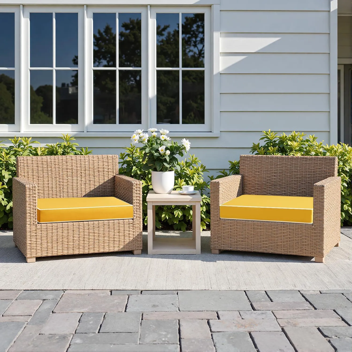 MIULEE 19 x 19 x 3 Outdoor Chair Cushions,Waterproof Seat Cushions with Adjustable Straps,Set of 2 Patio Chair Cushions for Patio Furniture Garden,Yellow