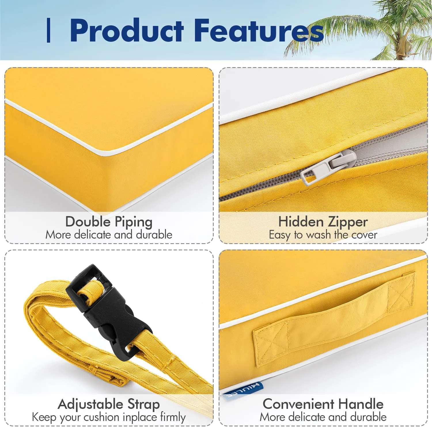 MIULEE 19 x 19 x 3 Outdoor Chair Cushions,Waterproof Seat Cushions with Adjustable Straps,Set of 2 Patio Chair Cushions for Patio Furniture Garden,Yellow