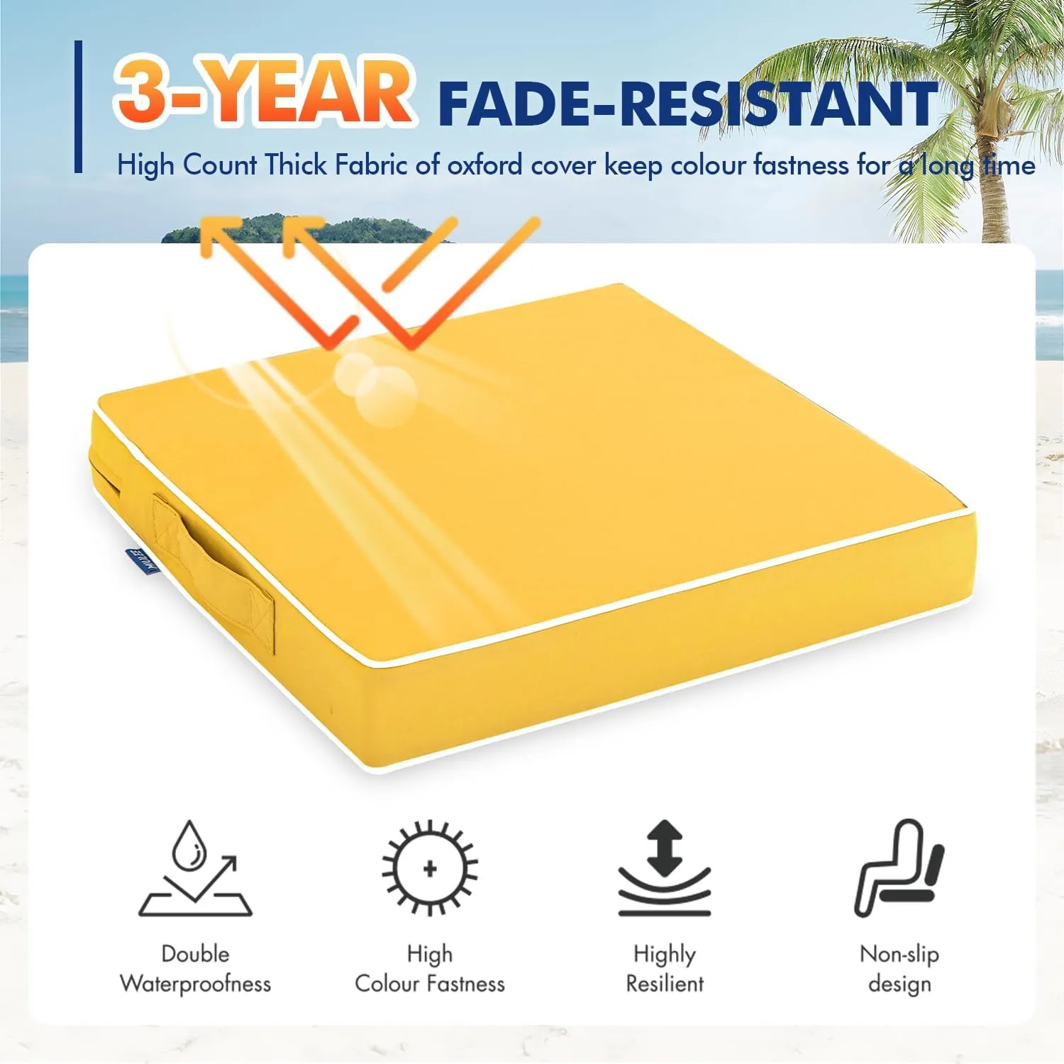 MIULEE 19 x 19 x 3 Outdoor Chair Cushions,Waterproof Seat Cushions with Adjustable Straps,Set of 2 Patio Chair Cushions for Patio Furniture Garden,Yellow