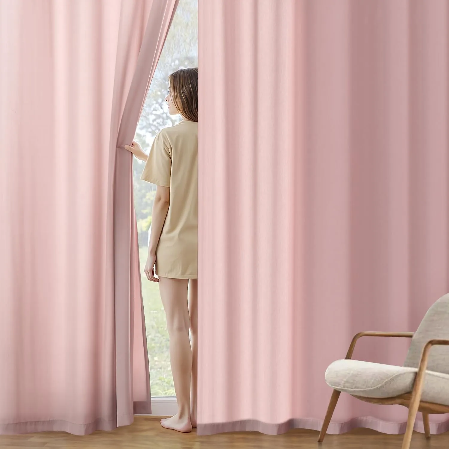 MIULEE Baby Pink Privacy Sheer Curtains That Let Light in 84 Inches Long Non-See-Through Semi Sheer Curtain Light Filtering Window Curtains Drapes for Living Room Bedroom 2 Panels Set