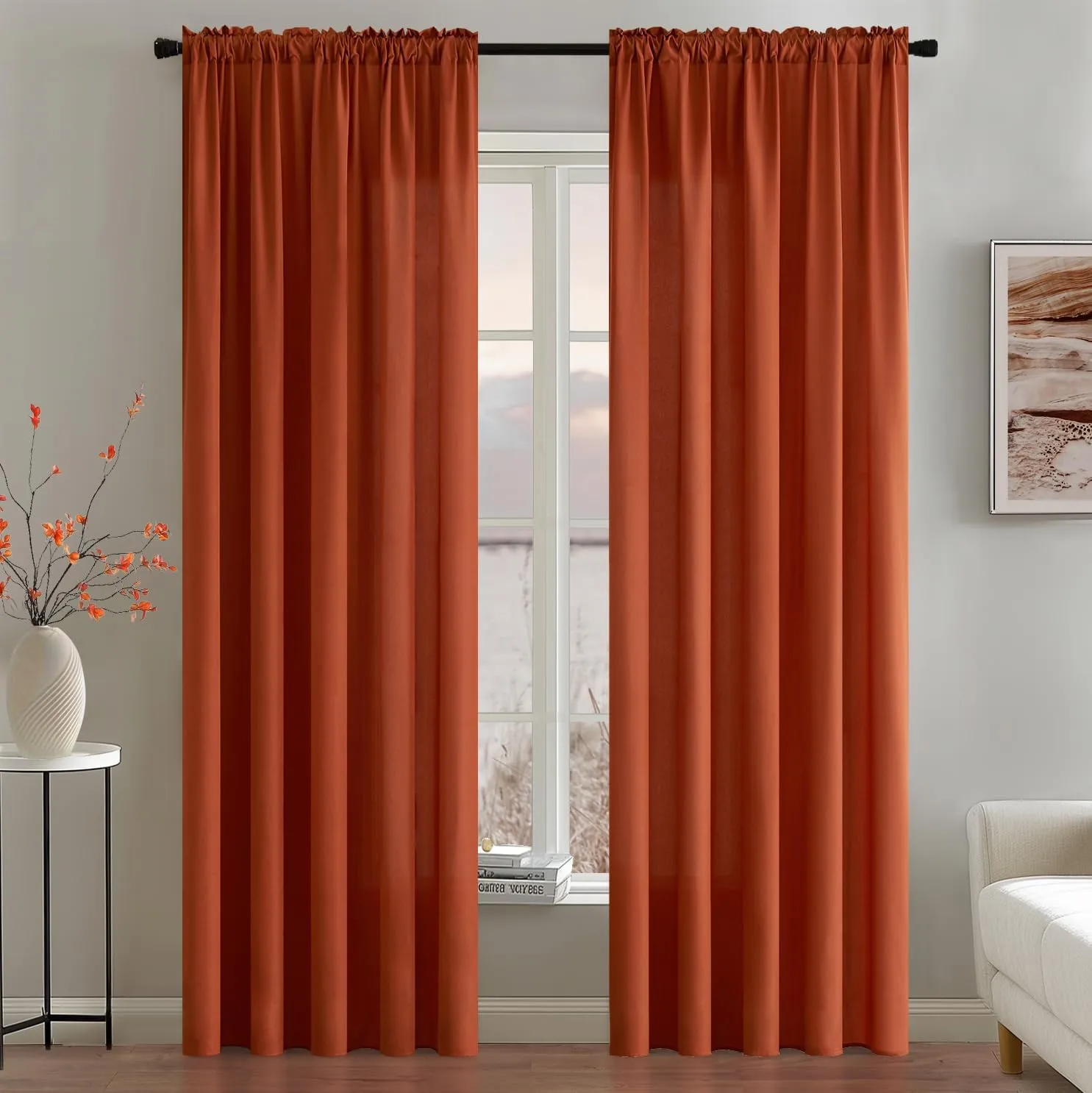MIULEE Burnt Orange Privacy Sheer Curtains That Let Light in 84 Inches Long Non-See-Through Semi Sheer Curtains Light Filtering Window Drapes for Living Room Bedroom 2 Panels Set Terracotta