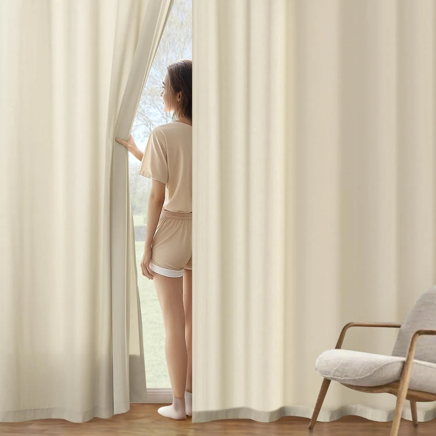 MIULEE Cream Beige Privacy Sheer Curtains That Let Light in 84 Inches Long Non-See-Through Semi Sheer Curtain Light Filtering Window Curtains Drapes for Living Room Bedroom 2 Panels Set 42 X 84