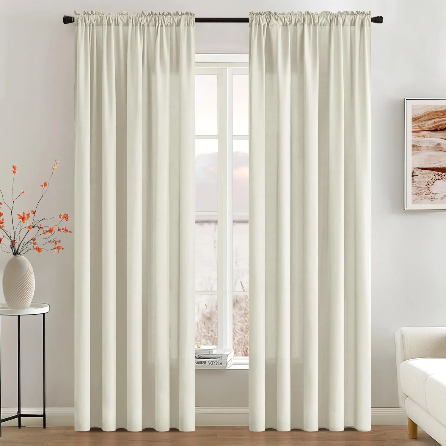 MIULEE Ivory Privacy Sheer Curtains That Let Light in 84 Inches Long Non-See-Through Semi Sheer Curtains Light Filtering Window Drapes for Living Room Bedroom 2 Panels Set
