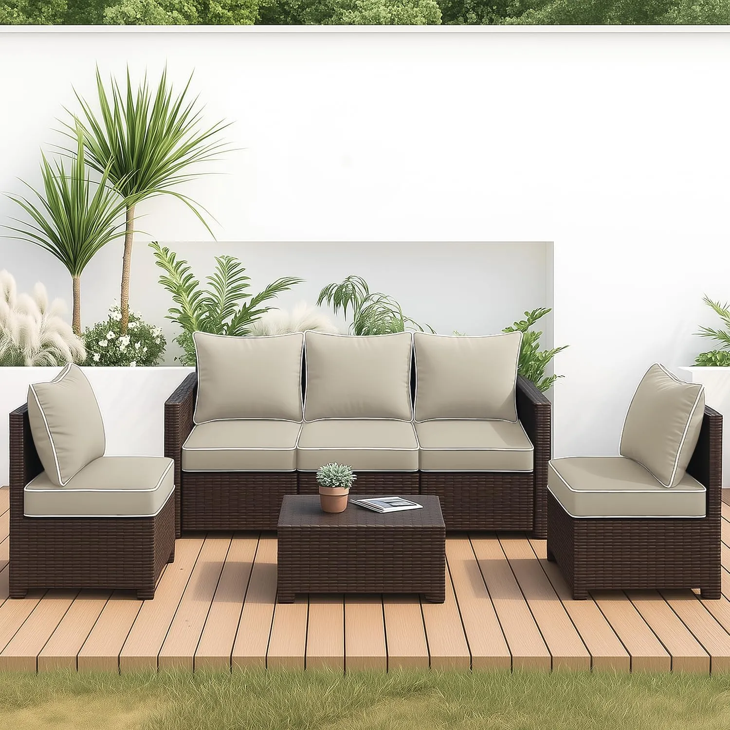 MIULEE Outdoor Seat Cushion Set Beige 24 x 24 x 4 Inch Waterproof & Fade Resistant Deep Seat and Back Patio Furniture Cushions with Handle and Adjustable Straps Cushions for Chair Couch