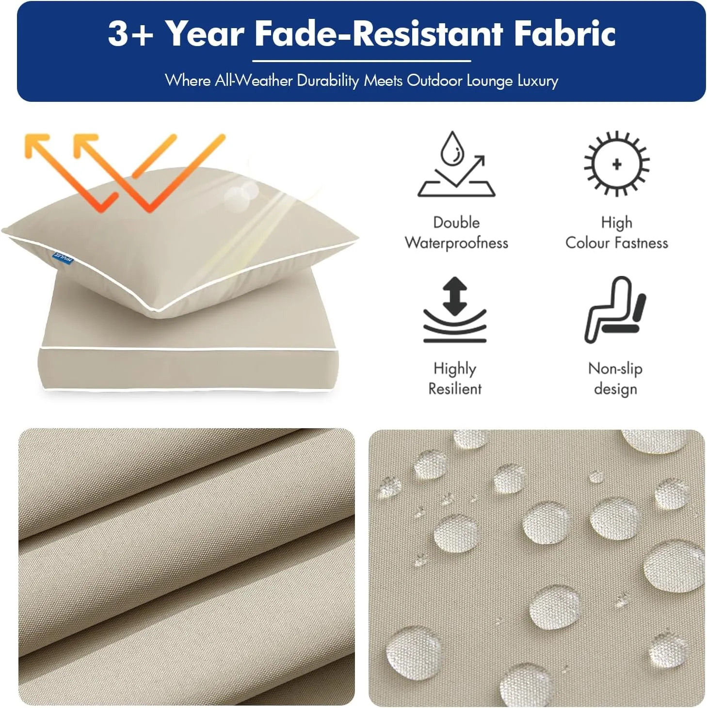 MIULEE Outdoor Seat Cushion Set Beige 24 x 24 x 4 Inch Waterproof & Fade Resistant Deep Seat and Back Patio Furniture Cushions with Handle and Adjustable Straps Cushions for Chair Couch