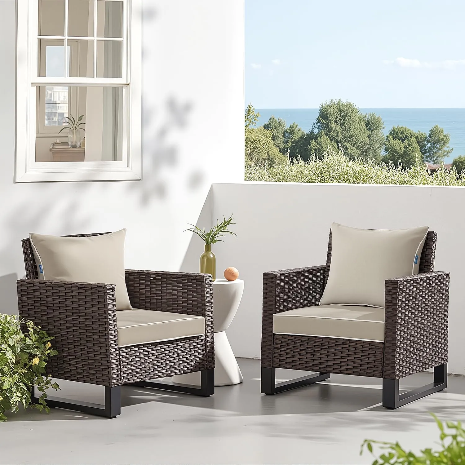 MIULEE Outdoor Seat Cushion Set Beige 24 x 24 x 4 Inch Waterproof & Fade Resistant Deep Seat and Back Patio Furniture Cushions with Handle and Adjustable Straps Cushions for Chair Couch