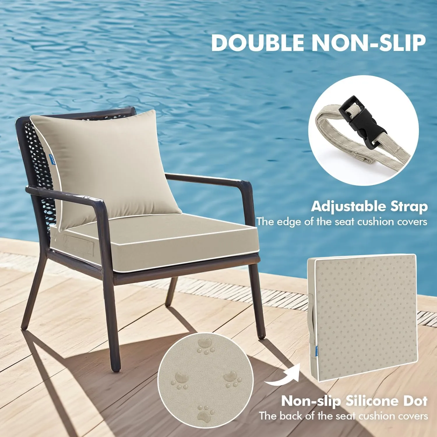 MIULEE Outdoor Seat Cushion Set Beige 24 x 24 x 4 Inch Waterproof & Fade Resistant Deep Seat and Back Patio Furniture Cushions with Handle and Adjustable Straps Cushions for Chair Couch
