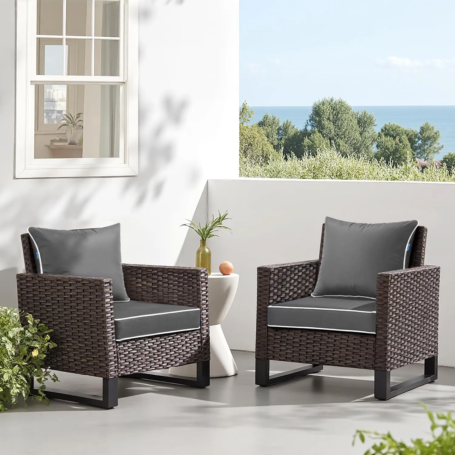 MIULEE Outdoor Seat Cushion Set Light Grey 24 x 24 x 4 Inch Waterproof & Fade Resistant Deep Seat and Back Patio Furniture Cushions with Handle and Adjustable Straps Cushions for Chair Couch