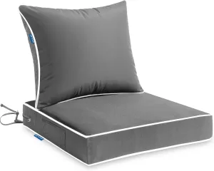 MIULEE Outdoor Seat Cushion Set Light Grey 24 x 24 x 4 Inch Waterproof & Fade Resistant Deep Seat and Back Patio Furniture Cushions with Handle and Adjustable Straps Cushions for Chair Couch