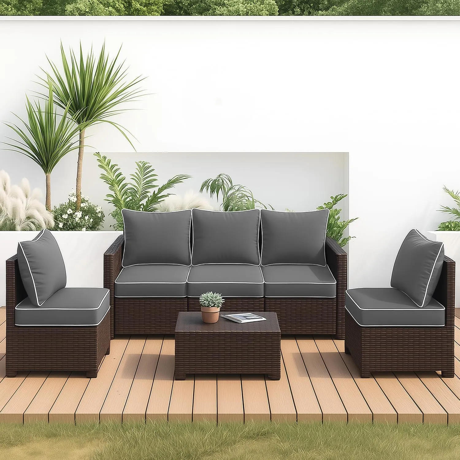 MIULEE Outdoor Seat Cushion Set Light Grey 24 x 24 x 4 Inch Waterproof & Fade Resistant Deep Seat and Back Patio Furniture Cushions with Handle and Adjustable Straps Cushions for Chair Couch