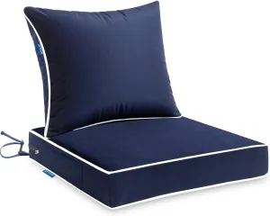 MIULEE Outdoor Seat Cushion Set Navy Blue 24 x 24 x 4 Inch Waterproof & Fade Resistant Deep Seat and Back Patio Furniture Cushions with Handle and Adjustable Straps Cushions for Chair Couch