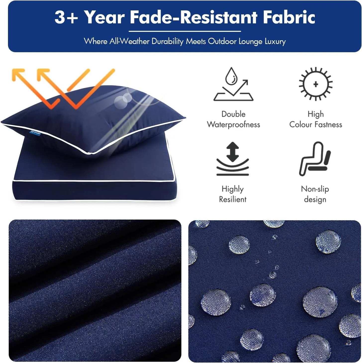 MIULEE Outdoor Seat Cushion Set Navy Blue 24 x 24 x 4 Inch Waterproof & Fade Resistant Deep Seat and Back Patio Furniture Cushions with Handle and Adjustable Straps Cushions for Chair Couch
